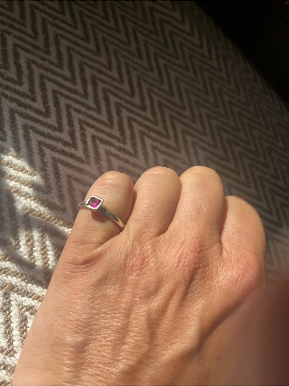 Sterling Silver Ruby Square Gem Bezel Ring